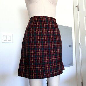 Bentley Wool Blend Plaid Mini Skirt | Red Green Tartan | Size 12